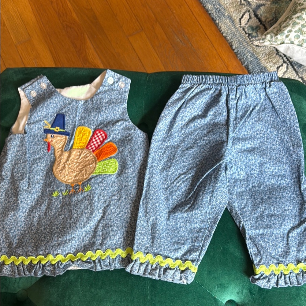 Bailey Boys Blue Toddler Outfit with Turkey Design - 18 M